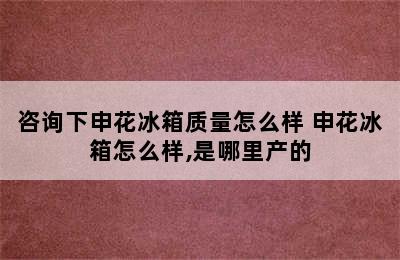 咨询下申花冰箱质量怎么样 申花冰箱怎么样,是哪里产的